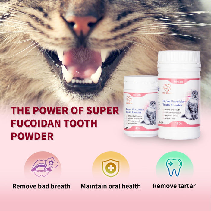 Love Can Fly Cat Teeth Cleaning Powder - Simple Feeding,Tartar Plaque Removal Aid/Eliminate Oral Odor/Pet Dental Care, with Super Fucoidan, Norwegian Kelp, 1.4 Oz