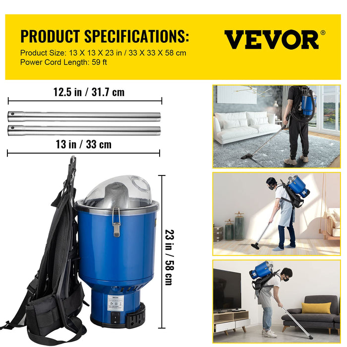 VEVOR Backpack Vacuum, 3.6qt Backpack Vacuum Cleaner, 5-IN-1 Lightweight Backpack Vacuum, HEPA Filtration Vacuum Backpack, Commercial Industrial Backpack Vacuum with Telescoping Wand, Tool Kit, Corded