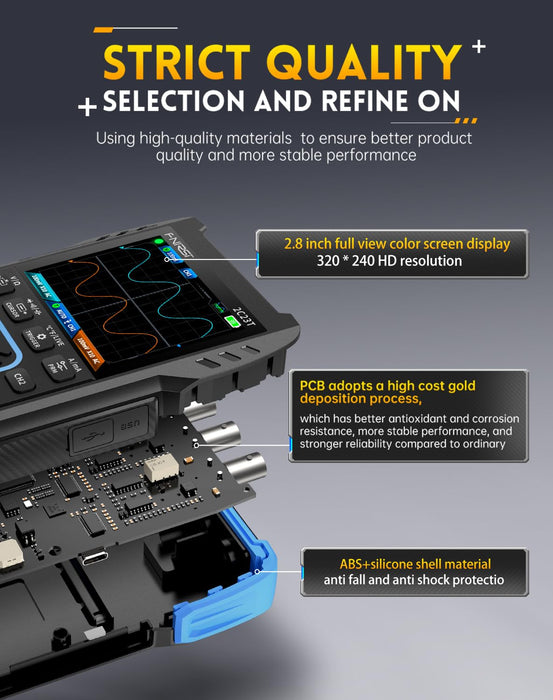 【Upgraded Model 2*P6100 Probe】 FNIRSI 3 in1 Oscilloscope/Multimeter/DDS Signal Generator with 2 Channels, 10MHz Bandwidth, 50MSa/s Sampling Rate, 10000 Counts, Voltage, Current, Capacitor, Resistor