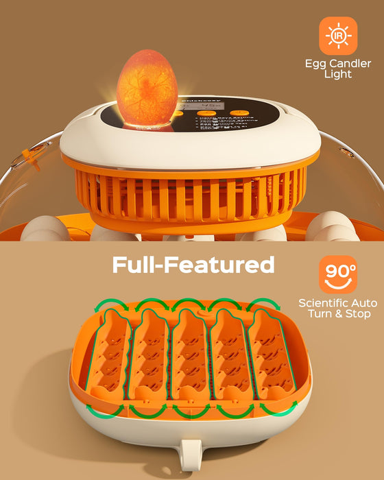 25 Egg Incubator for Hatching Chicks, Automatic Egg Turner with Thermometer Seat and Humidity Control, Egg Candler, 360° View with Clear Window