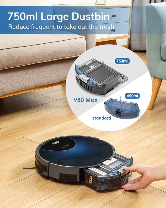 ILIFE V80 Max Mopping Robot Vacuum and Mop Combo - 2000Pa Suction Wi-Fi Automatic Vacuum Cleaner Robot Works with Alexa - 750ml Dustbin Robotic Vacuum Cleaner for Pet Hair Hardwood Floors Carpet