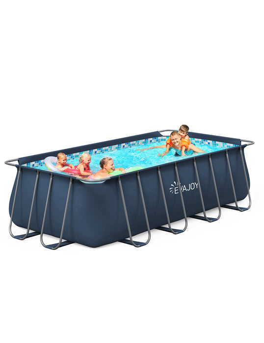 EVAJOY 14ft x 7ft x 48in Metal Frame Swimming Pool Set for Families, Rectangular Above Ground Pool Set with Cartridge Filter Pump, Filter Cartridge, Pool Ladder, Ground Cloth, Pool Cover for Backyard