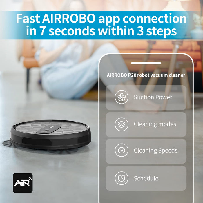 AIRROBO Robot Vacuum Cleaner with 2800Pa Suction Power, App Control, 120 Mins Runtime, Self-Charging Robotic Vacuum Cleaner for Low Carpet, Pet Hair, Hard Floors, P20