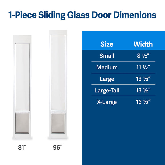 PetSafe 1-Piece Sliding Glass Pet Door for Dogs and Cats - Adjustable Height 75 7/8" to 81"- Large, White, No-Cut DIY Install, Aluminum Patio Panel Insert, Great for Renters or Seasonal Installation