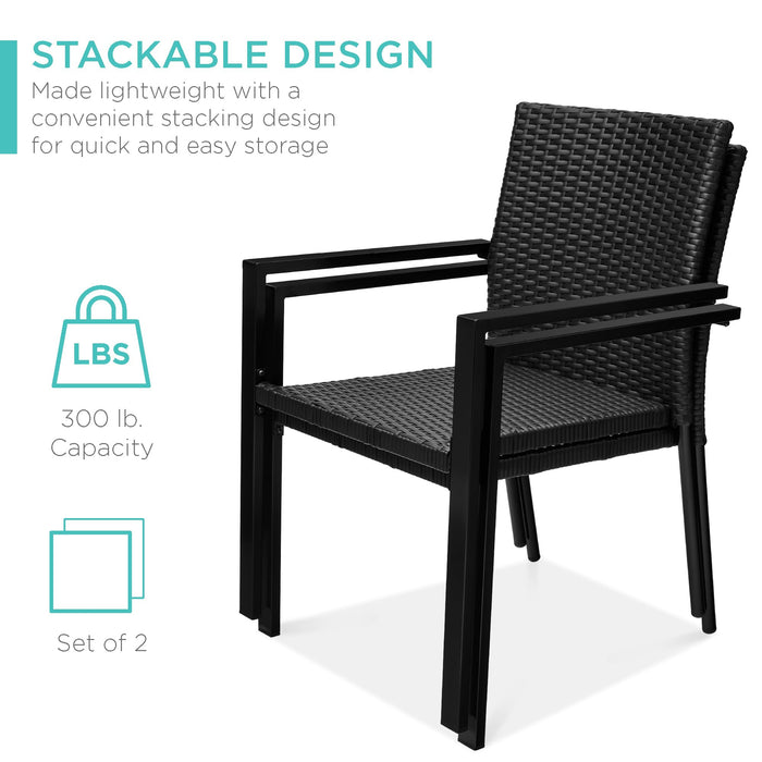 Best Choice Products Set of 2 Stackable Outdoor Wicker Dining Chairs All-Weather Firepit Armchair w/Armrests, Steel Frame for Patio, Deck, Garden, Yard - Black