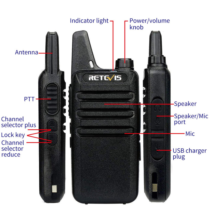 Retevis RT22 2 Way Radios Walkie Talkies,Rechargeable Long Range Two Way Radio,16 CH VOX Small Emergency 2 Pin Earpiece Headset,for School Retail Church Restaurant (Packed in Pairs with 5 Boxes)