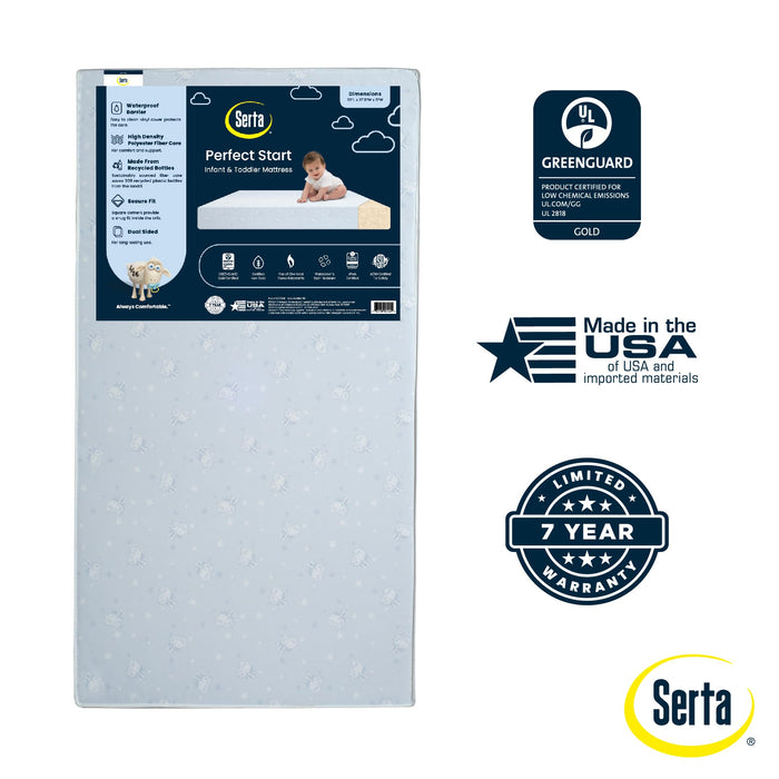 Serta Perfect Start Dual Sided Baby Crib Mattress & Toddler Mattress - Waterproof - 6" Premium Sustainably Sourced Fiber Core - GREENGUARD Gold Certified – 7 Year Warranty - Made in USA