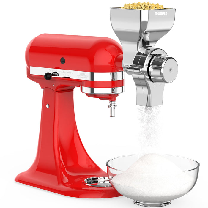 EDWODER Grain Mill Attachment for KitchenAid Stand Mixer,12 Grind Level Flour Mill From Coarse to Fine for Non-Oily Dry Grain Wheat,Oats,Rice,Corn,Barley,Buckwheat,Millet and Other Cereals