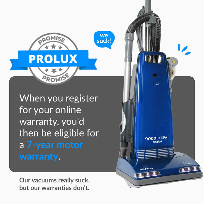 Prolux 9000 Upright Bagged Vacuum Cleaner, Sealed Filtration with On Board Tools and 7 Year Warranty