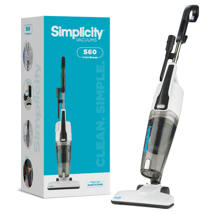 Simplicity Vacuums Corded Stick Vacuum Cleaner for Home, Bagless Vacuum with Two Speeds for Powerful Suction, Certified HEPA Vacuum, Ideal Vacuum for Hardwood and Tile Floors, S60 Spiffy