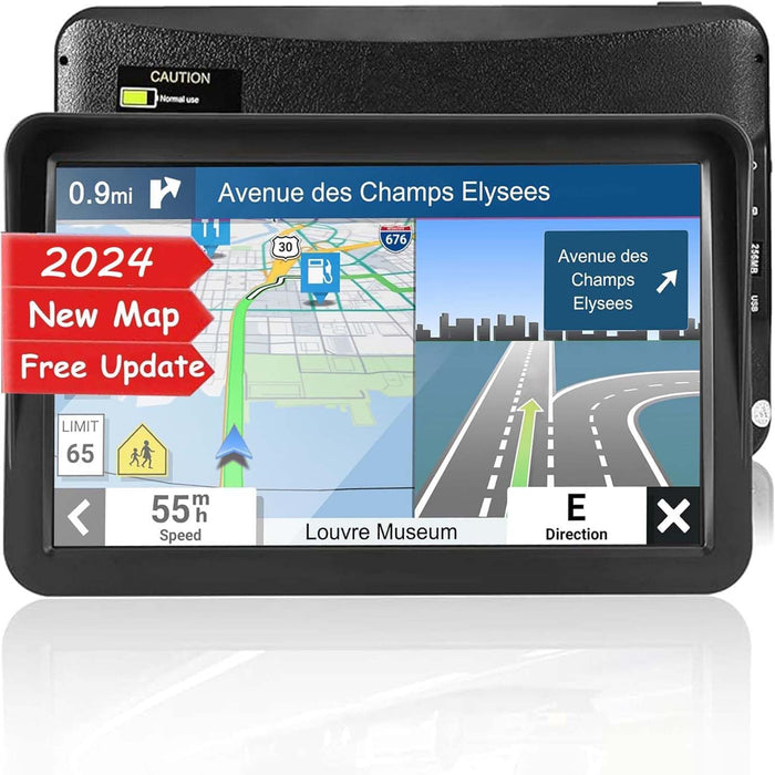 GPS Navigation for Car （9 Inch） Slimline Touch Screen Real Voice Direction ，USA Edition 2024 (Free Lifetime Updates) Turn-by-Turn Voice and Lane Guidance, Speed and Red Light Warning (American Brand)