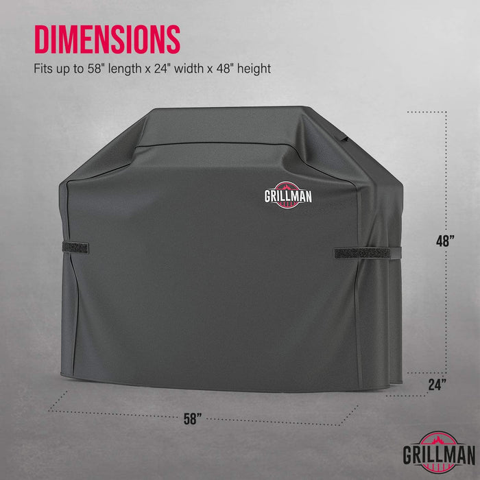 Grillman Large Rip-Proof Waterproof BBQ Grill Cover, 58"L x 24"W x 48"H, Black