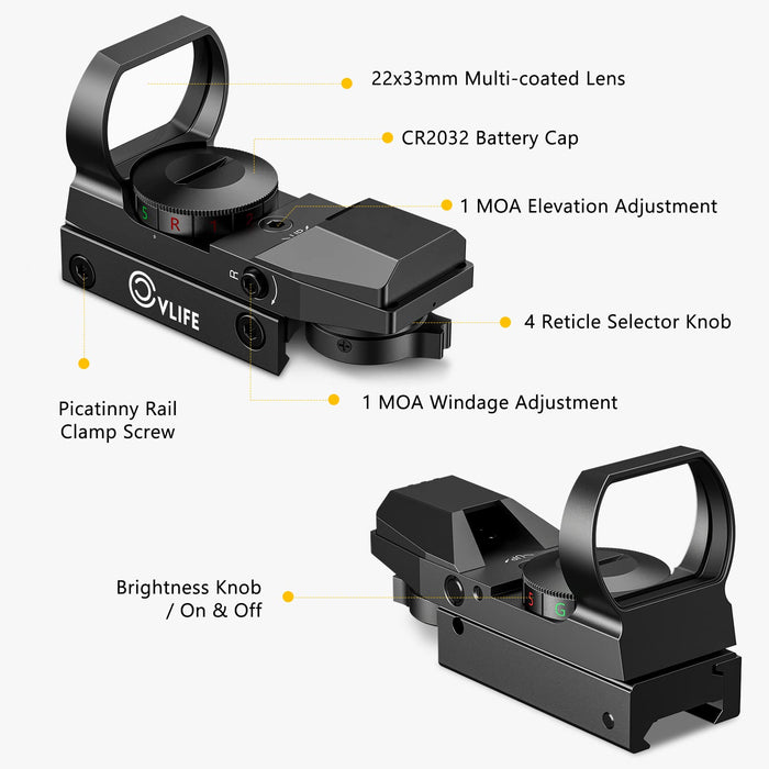 CVLIFE 1X22X33 Red Green Dot Gun Sight Riflescope Reflex Sight for 20mm Rail