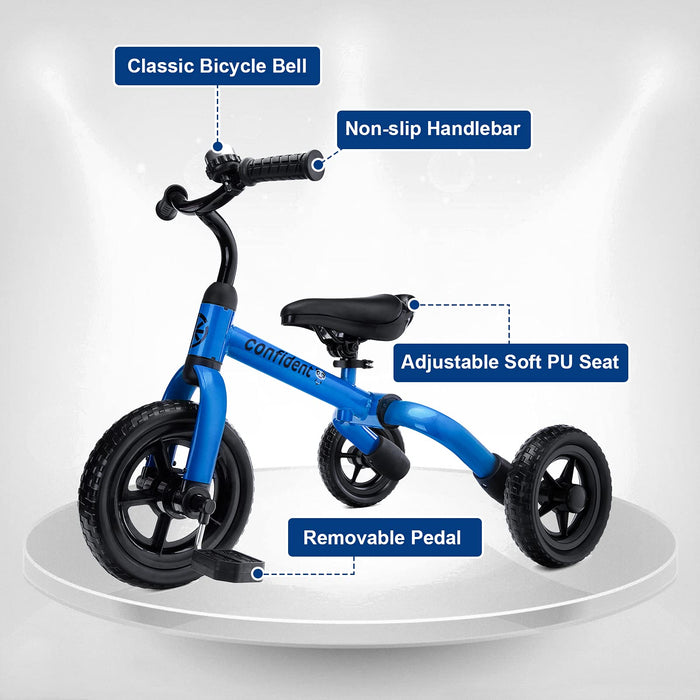 Ancaixin 3 in 1 Toddler Tricycles for 2-5 Years Old Boys and Girls with Detachable Pedal and Bell, Foldable Baby Balance Bike Riding Toys for 2+ Kids, Child Birthday Christmas New Year Gift Blue