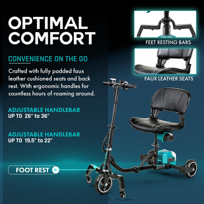 G 3 Wheel Folding Mobility Scooter Basic - Electric Powered, Airline Friendly - Long Range Travel w/ 2 Detachable 48V Lithium-ion Batteries and Charger Max Load of 275lbs