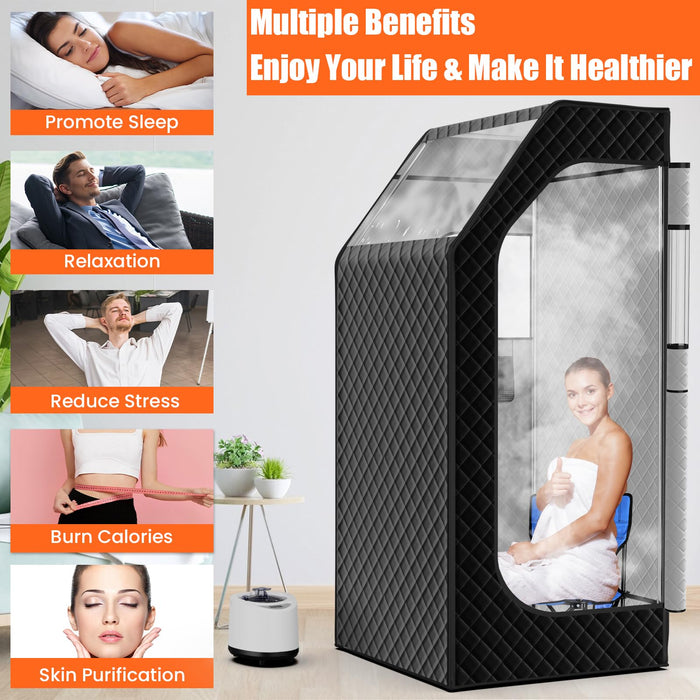 bsdonte Portable Sauna Box for Home, Personal Steam Sauna Tent with Timer, Remote Control, 1000W 2.6L Steamer, Folding Chair, 9 Levels Heating, Indoor Steam Room Full Body, Size 2.6’ x 2.6’ x 5.9’