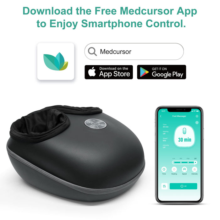 Medcursor Foot Massager with Heat, Shiatsu Deep Kneading Machine, Smart APP Mobile Control, Delivers Relief for Tired Muscles and Plantar, Multi-Level Settings & Adjust for Home and Office Use