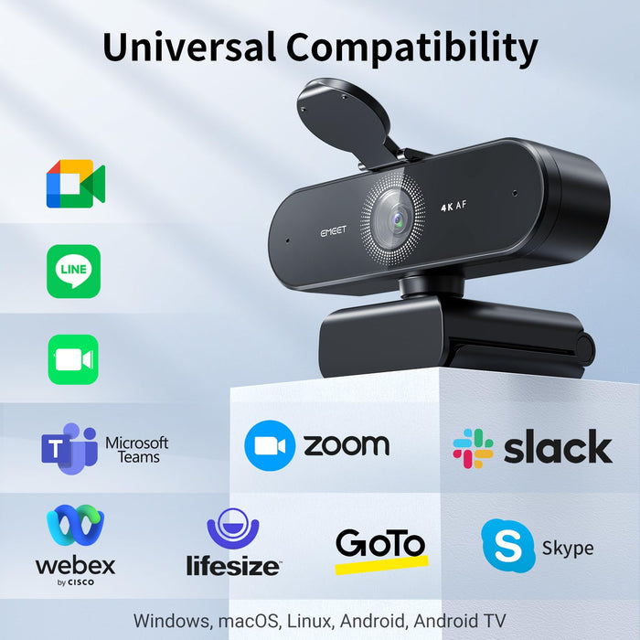 EMEET NOVA 4K Webcam for PC - Ultra 4K HD, PDAF Autofocus, Dual Noise-Cancelling Mics, 73° FOV, Auto Light Correction, USB Plug&Play, Privacy Cover, Ideal for High-End Business Meetings&Live Streaming