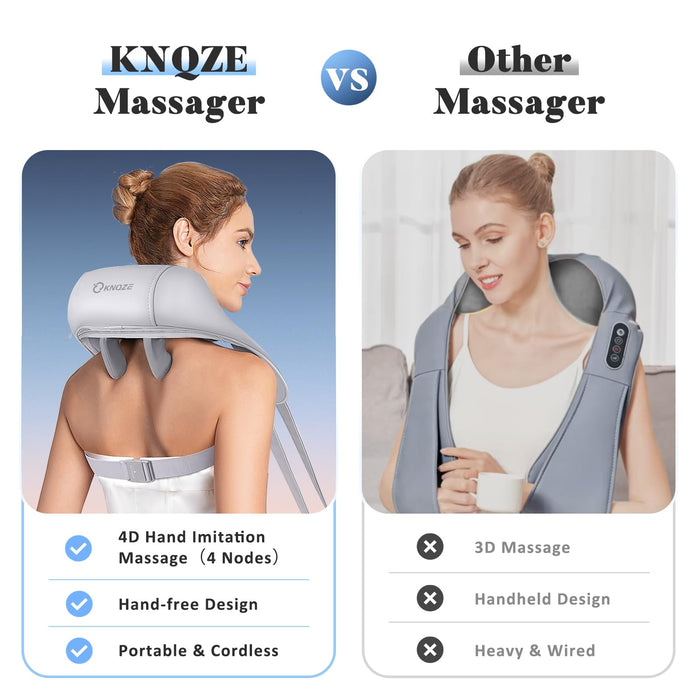 KNQZE Neck Massager for Neck Pain Relief, Deep Kneading Massagers with 4D Massage Nodes, Cordless Shiatsu Neck and Shoulder Massage Pillow with Heat for Neck, Traps, Back & Leg, Gifts for Women