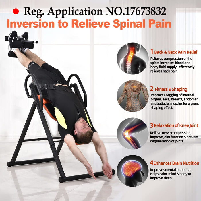 Teclor Inversion Table for Back Pain Relief, 350 lbs Capacity Strength Training Inversion Equipment, Decompression Table for Pain Therapy Training with Safe Belt & Comfortable Ankle Holders