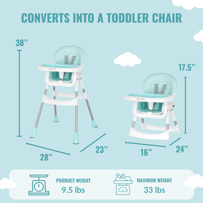 Dream On Me Portable 2-in-1 Tabletalk High Chair, Convertible Compact High Chair, Light Weight Portable Highchair, Aqua