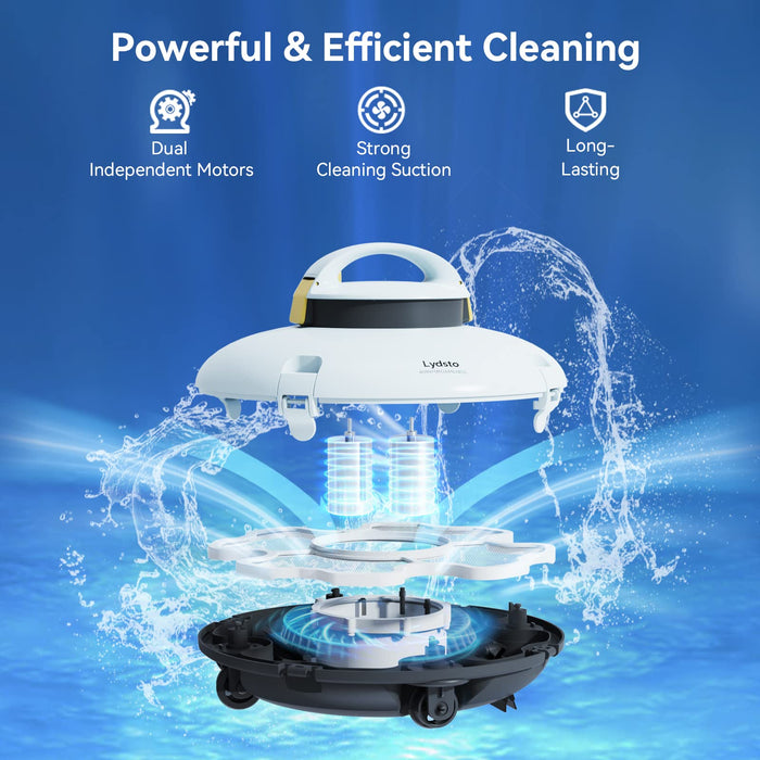 Cordless Robotic Pool Cleaner - Automatic Pool Vacuum for Above Ground Pool -Water Sensor Tech- Dual-Drive Motors,Rechargeable Battery,Ideal for All Flat Bottom Pools Up to 35 Feet,Yellow