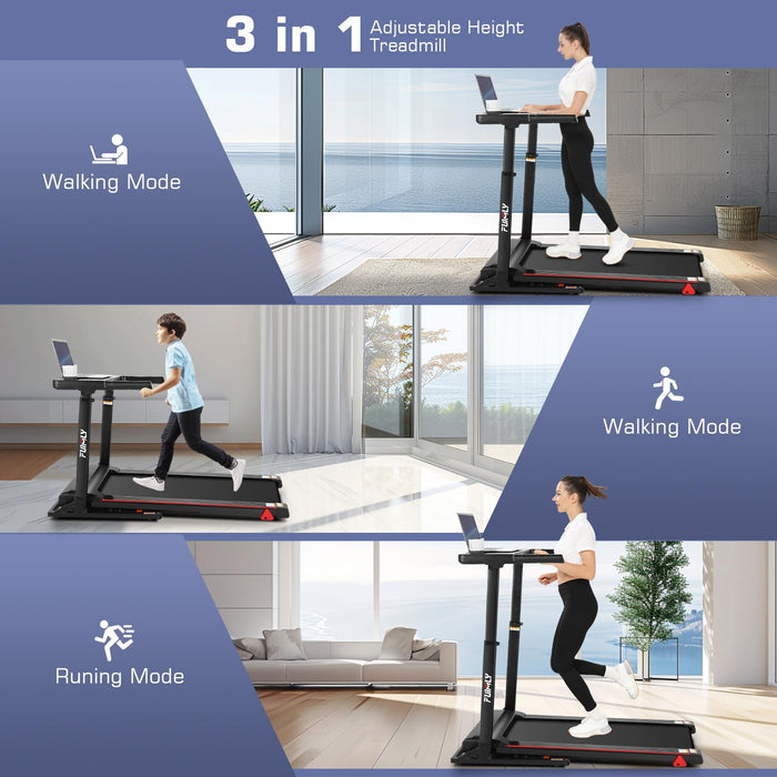 Treadmill with Desk Workstation & Adjustable Height, 300 LBS Weight Capacity, Folding Treadmill with Incline, Bluetooth Speaker & App, Portable Walking Pad Treadmill with Desktop for Home Office