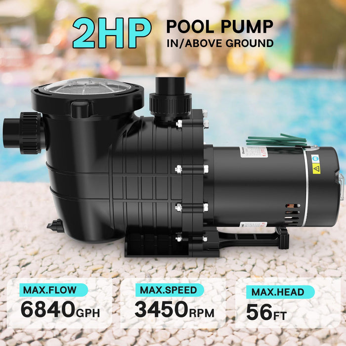 Oswerpon Pool Pump Above Ground/Inground, 2 HP 6900GPH Powerful Selfpriming Pool Pumps for 15,000-31,000 Gallons Pools, Dual Voltage Swimming Pool Pump with Strainer Basket & Drain Plug (2.0HP)