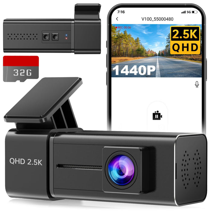 Dash Cam 2.5K 1440P Front Dashcam for Cars, E-YEEGER Mini WiFi Hidden Dashcams with App, Night Vision Car Camera, 24H Parking Mode, G-Sensor, Loop Recording, Free 32G Card, Support 256GB Max