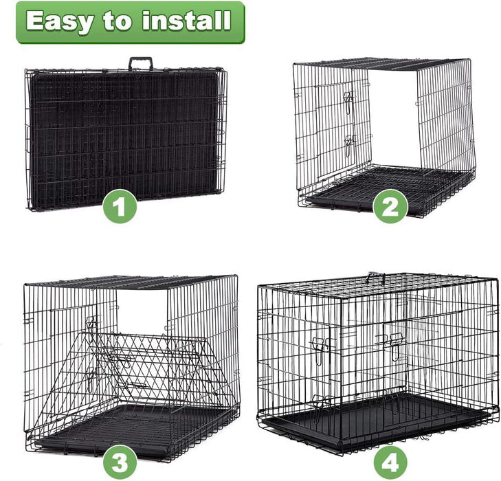 BestPet 24,30,36,42,48 Inch Dog Crates for Large Dogs Folding Mental Wire Crates Dog Kennels Outdoor and Indoor Pet Dog Cage Crate with Double-Door,Divider Panel, Removable Tray (Black, 48")