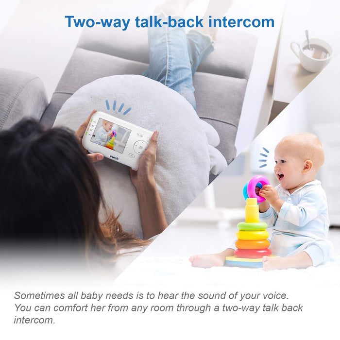 VTech Video Baby Monitor with 1000ft Long Range, Auto Night Vision, 2.8” Screen, 2-Way Audio Talk, Temperature Sensor, Power Saving Mode, Lullabies and Wall-mountable Camera with bracket, White