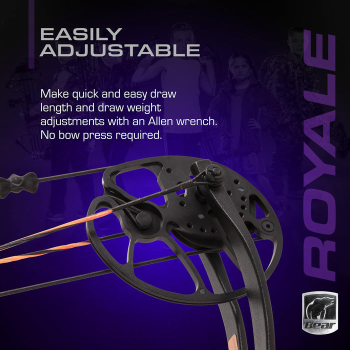 Bear Archery Royale Ready to Hunt Compound Bow Package for Adults and Youth, Left Hand, True Timber Strata