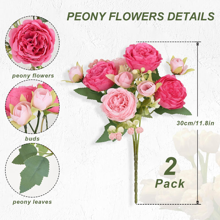 MARTINE MALL 2 Packs Peonies Artificial Flowers, Mixed Pink Artificial Peonies, Silk Peonies Flowers Fake Peonies Artificial Flowers Peonies Bouquet for Centerpiece Table Wedding Party Home Decor