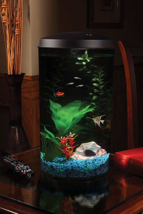 Koller Products Plastic 6-Gallon AquaView 360 Aquarium Kit for Tropical Fish, Betta Fish with LED Lighting and Power Filter Clear, 4-Piece Set