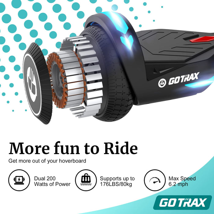 Gotrax NOVA Hoverboard with 6.5" LED Wheels, Max 4.3 Miles & 6.2mph Power by Dual 200W Motor, LED Fender Light/Headlight, UL2272 Certified & 65.52Wh Battery Self Balancing Scooter for 44-176lbs(Black)