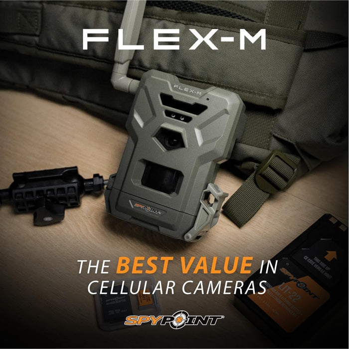 SPYPOINT Flex-M Cellular Trail Camera - Best Value in Hunting Accessories, No WiFi Needed, GPS, Night Vision, Dual-Sim LTE Connectivity, IP65 Water-Resistant, 28MP Photos, 720p Videos + Sound (1)