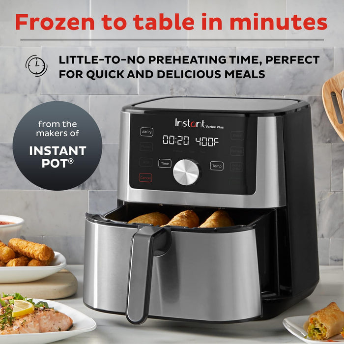 Instant Vortex Plus 6QT XL Air Fryer, 6-in-1, Broils, Dehydrates, Crisps, Roasts, Reheats, Bakes for Quick Easy Meals, 100+ In-App Recipes, Dishwasher-Safe, from the Makers of Instant Pot, Black