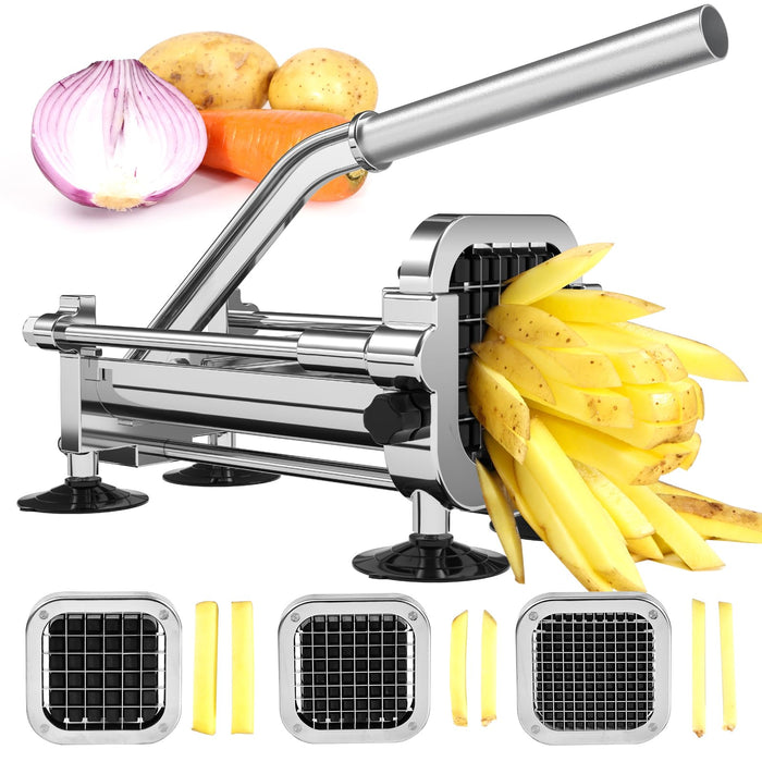 Befano French Fry Cutter, Potato Cutter with 1/2 Inch, 3/8 Inch and 1/4 Inch Blades, Commercial Stainless Steel French Fries Slicer for Whole Potatoes, Carrots, Cucumbers.