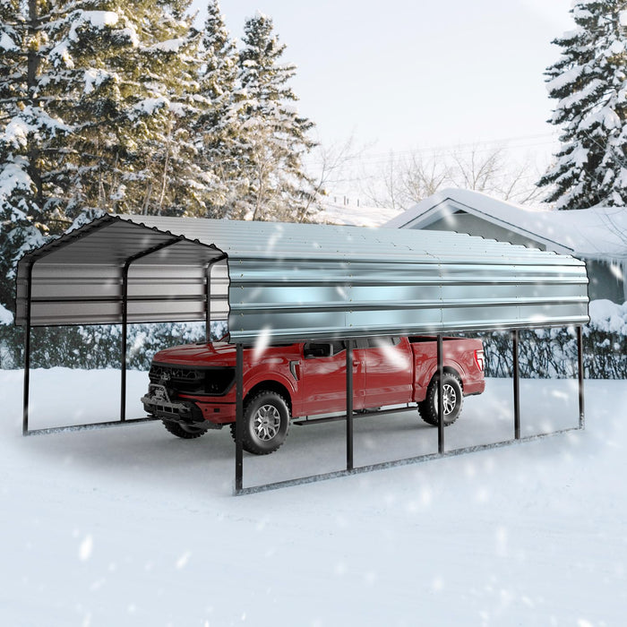 EROMMY 12x20 FT Metal Carport, 12' x 20' x 8.6' Heavy Duty Carport Canopy with Galvanized Metal Roof and Frame for Pickup, Boat, Car and Tractors