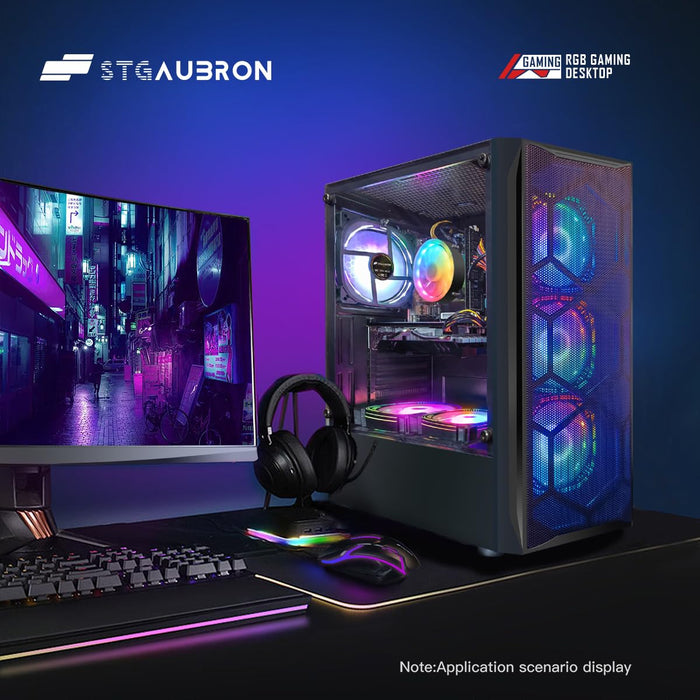 STGAubron Gaming Desktop PC Computer,Intel Core I7 3.4 GHz up to 3.9 GHz,Radeon RX 580 8G GDDR5,16G RAM,512G SSD,WiFi,Bluetooth 5.0,RGB Fanx6,RGB Keyboard&Mouse&Mouse Pad,RGB BT Sound Bar,W10H64