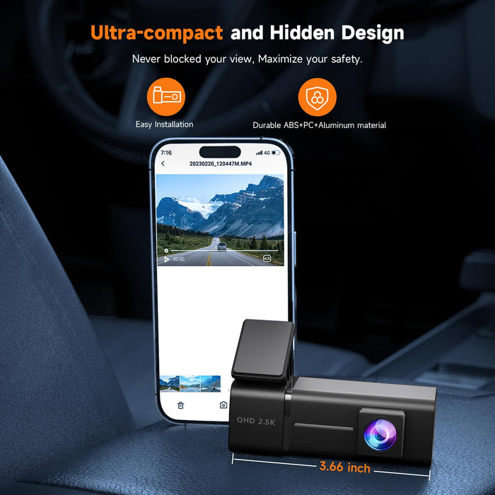 Dash Cam 2.5K 1440P Front Dashcam for Cars, E-YEEGER Mini WiFi Hidden Dashcams with App, Night Vision Car Camera, 24H Parking Mode, G-Sensor, Loop Recording, Free 32G Card, Support 256GB Max