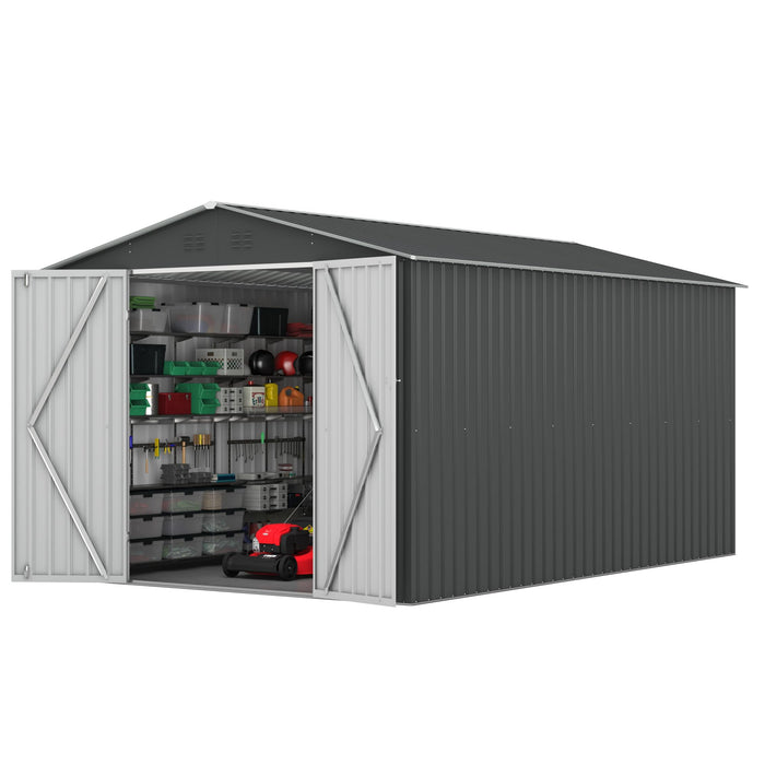 HOGYME 8 x 12 FT Outdoor Storage Shed, Large Metal Garden Shed with Updated Frame Structure and Lockable Doors, Tool Sheds for Backyard Garden Patio Lawn, Grey