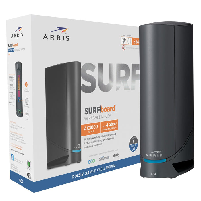 ARRIS (G34) - Cable Modem Router Combo - Fast DOCSIS 3.1 Gigabit WiFi 6 (AX3000), Approved for Comcast Xfinity, Cox, Spectrum & More, 1 Gbps Max Internet Speeds