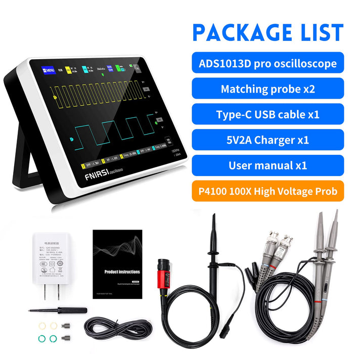 FNIRSI 1013D Plus Oscilloscope - Portable Handheld Tablet Oscilloscope with 100X High Voltage Probe, 2 Channels 100Mhz Bandwidth 1GSa/s Sampling Rate 7" TFT LCD Touch Screen