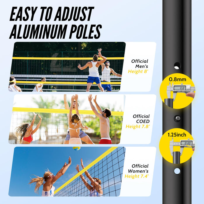 Patiassy Portable Professional Outdoor Volleyball Net Set with Adjustable Height Aluminum Poles, Winch System, Volleyball with Pump and Carrying Bag for Backyard Beach (Yellow)