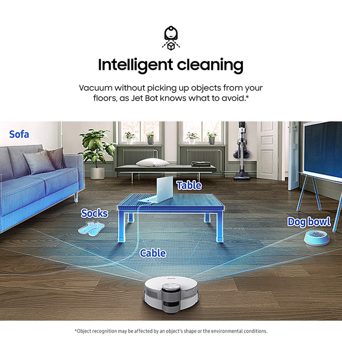 SAMSUNG Jet Bot AI+ Robot Vacuum Cleaner w/Object Recognition, Intelligent Cleaning, Clean Station, 5-Layer Filter, Touchless Dust Removal for Hardwood Floors, Carpets, VR50T95735W, White