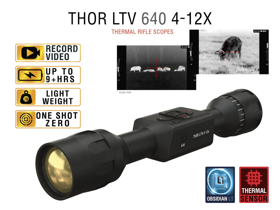 ATN ThOR LTV Ultra Light Thermal Hunting Scope 4K+ 4056x3040 Thermal Sensor, 4K Video Record, One Shot Zero, 10h+ Battery Power (160x120; 3-9x)