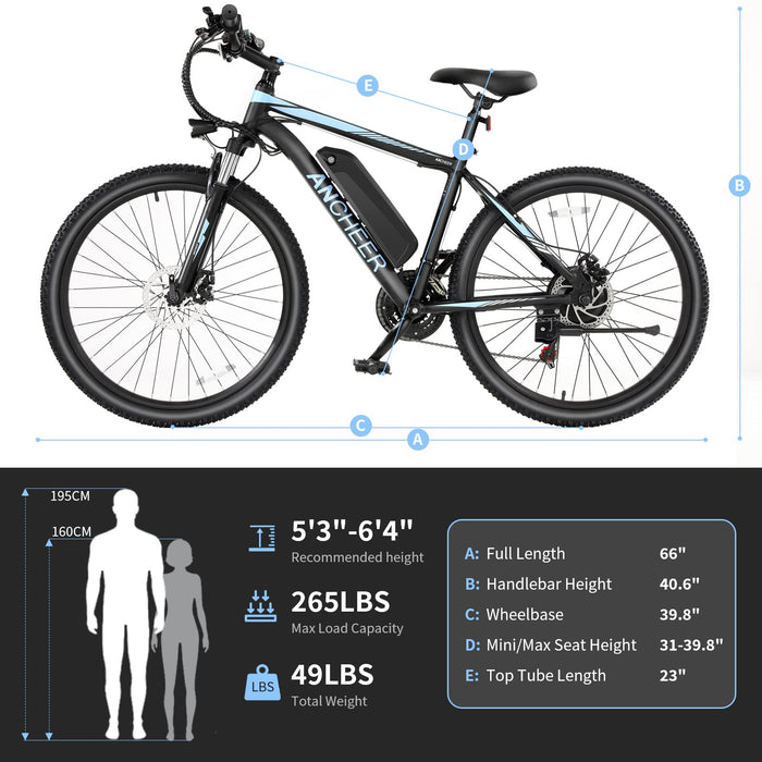 ANCHEER Electric Bike for Adults, [Peak 750W Motor] Electric Mountain Bike, 26" Sunshine Commuter Ebike, 55 Miles 22MPH Electric Bicycle with 48V/374Wh Battery, LCD Display, 21Speed, Front Suspension