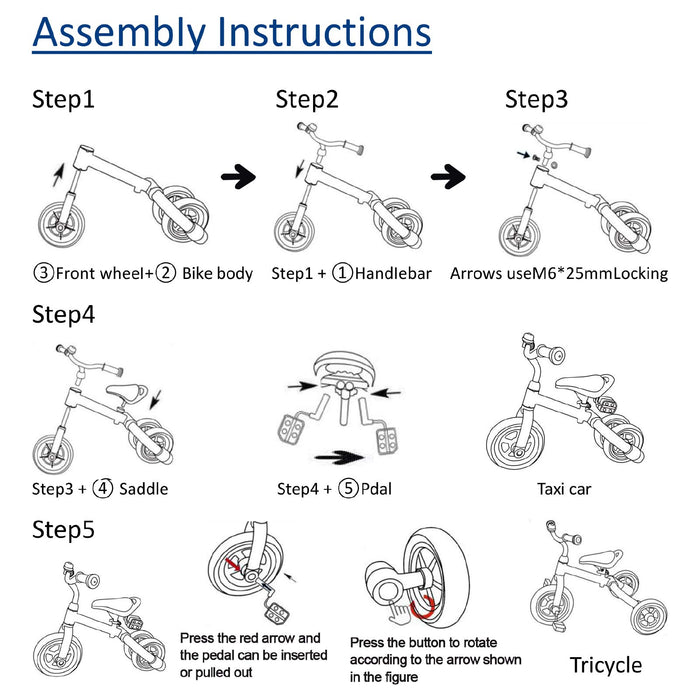 Ancaixin 3 in 1 Toddler Tricycles for 2-5 Years Old Boys and Girls with Detachable Pedal and Bell, Foldable Baby Balance Bike Riding Toys for 2+ Kids, Child Birthday Christmas New Year Gift Blue