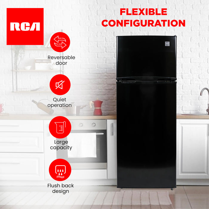 RCA RFR741-BLACK Apartment Size-Top Freezer-2 Door Fridge-Adjustable Thermostat Control-Black-7.5 Cubic Feet